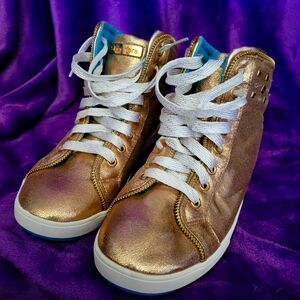 Skechers Gold High-Top Zipsters   Girls Size 6 Ladies Size 7.5 Sneakers
